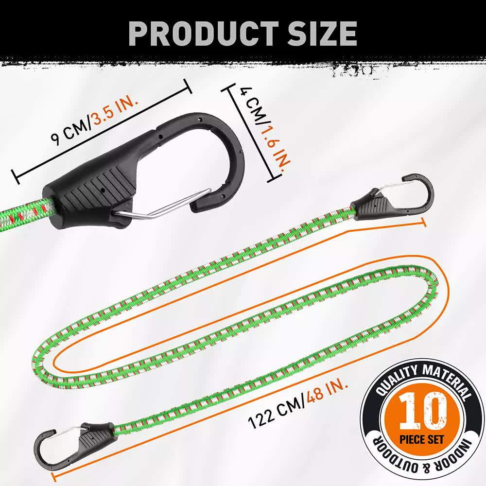 10-Piece Bungee Cords With Hook 40inch Outdoor Elastic Bungee Straps Luggage — image 3