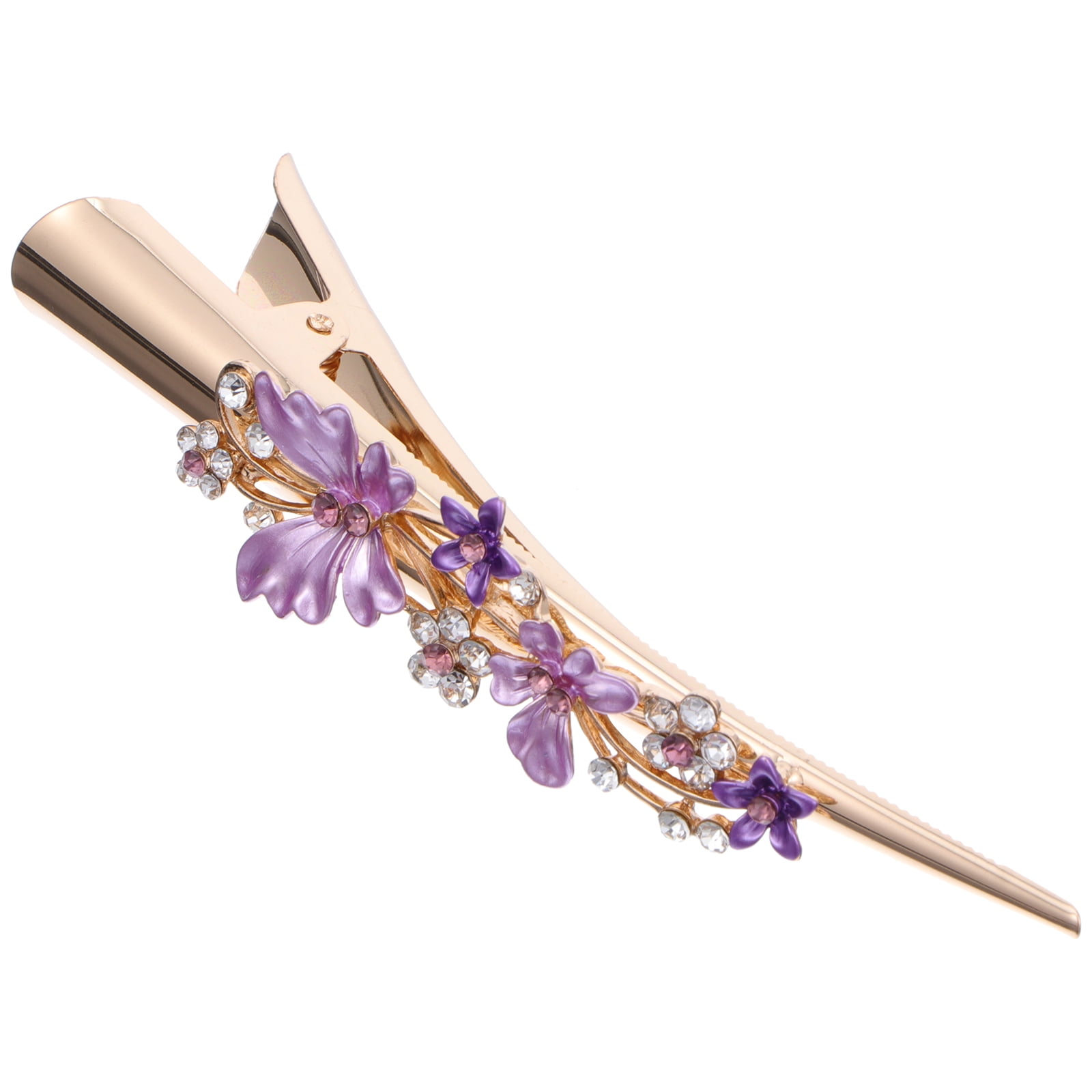 Metal Flower Clip Large Hair Barrettes Rhinestone Alligator Hair Clips for Women Accessories Party Festival Style Purple — image 4