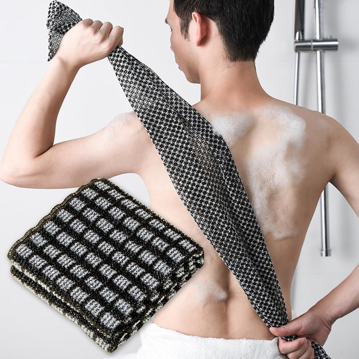 Back Scrubber Set | 2-Piece Exfoliating Shower Towel | Extra Long Exfoliating Washcloth for Men and Women - Scrub Cloth for Body Cleansing and Massage