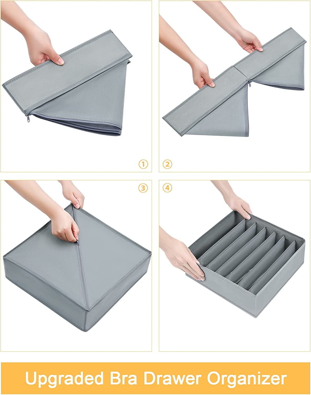 Wardrobe Clothes Organizer for Jeans, Upgraded Drawer Organizers for Clothing with Handle Foldable, Drawer Organizers Clothes(Gray,1PCS-M) 2PCS-7 Cell Gray — image 2