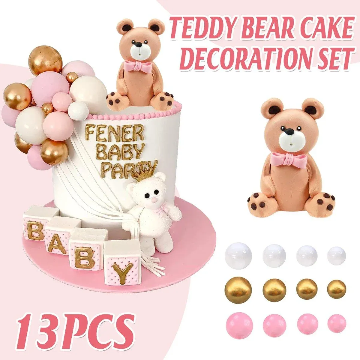 13pcs Teddy Bear Cake Decoration Set Party Birthday Teddy Bear Cake Topper