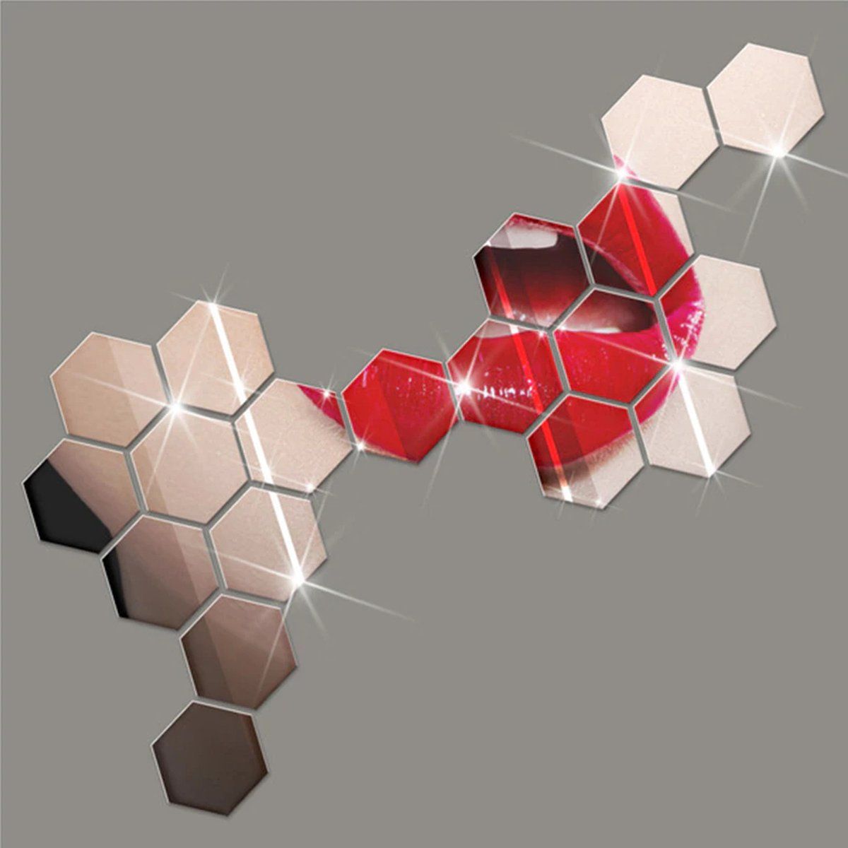12-Pack Hexagon Acrylic Mirror Wall Stickers, Silver Self-Adhesive Decor, 8 x 7 cm — image 5