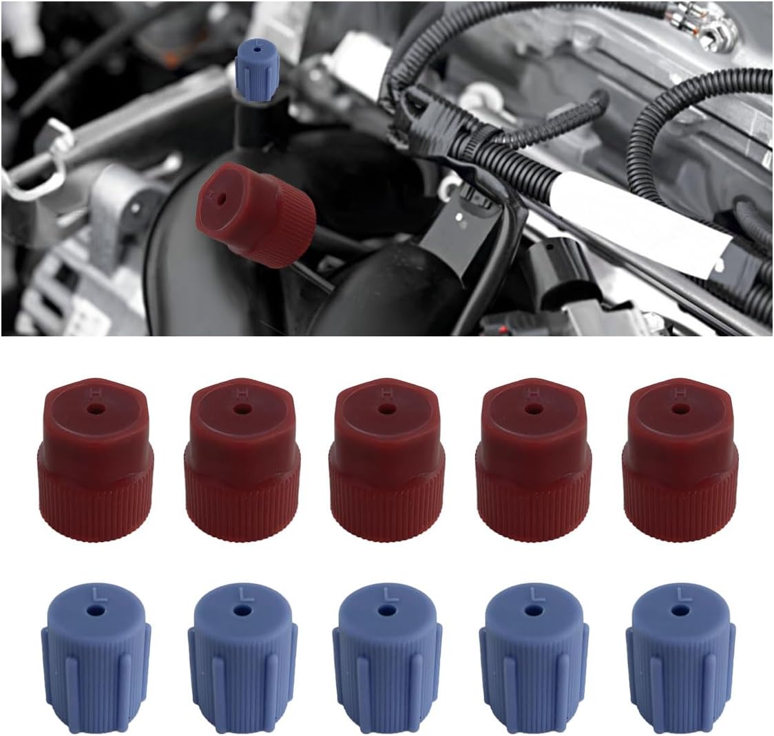 10PCS R134a Cap 13mm & 16mm Air Conditioning Service AC System Charging Port Caps, R134a A/C System Valve Cap Auto Replacement Leakproof Hat, 5 Blue Low Side &