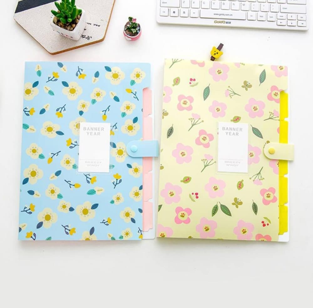 8 Compartments A4 Document Folder Waterproof Floral Pattern, Blue, with A4 Size โ image 6
