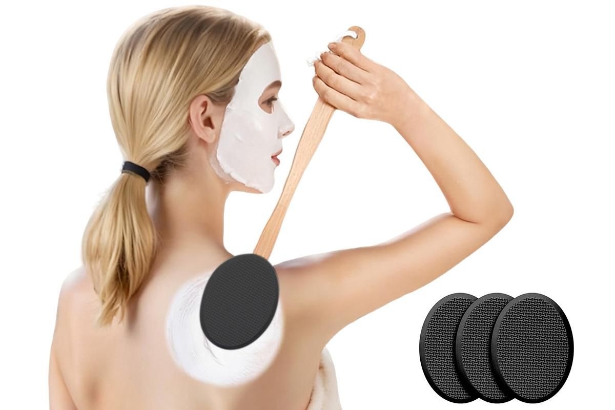 Back and Foot Lotion Applicator with 4 Replacement Pads Sunscreen Applicator Tool - Black