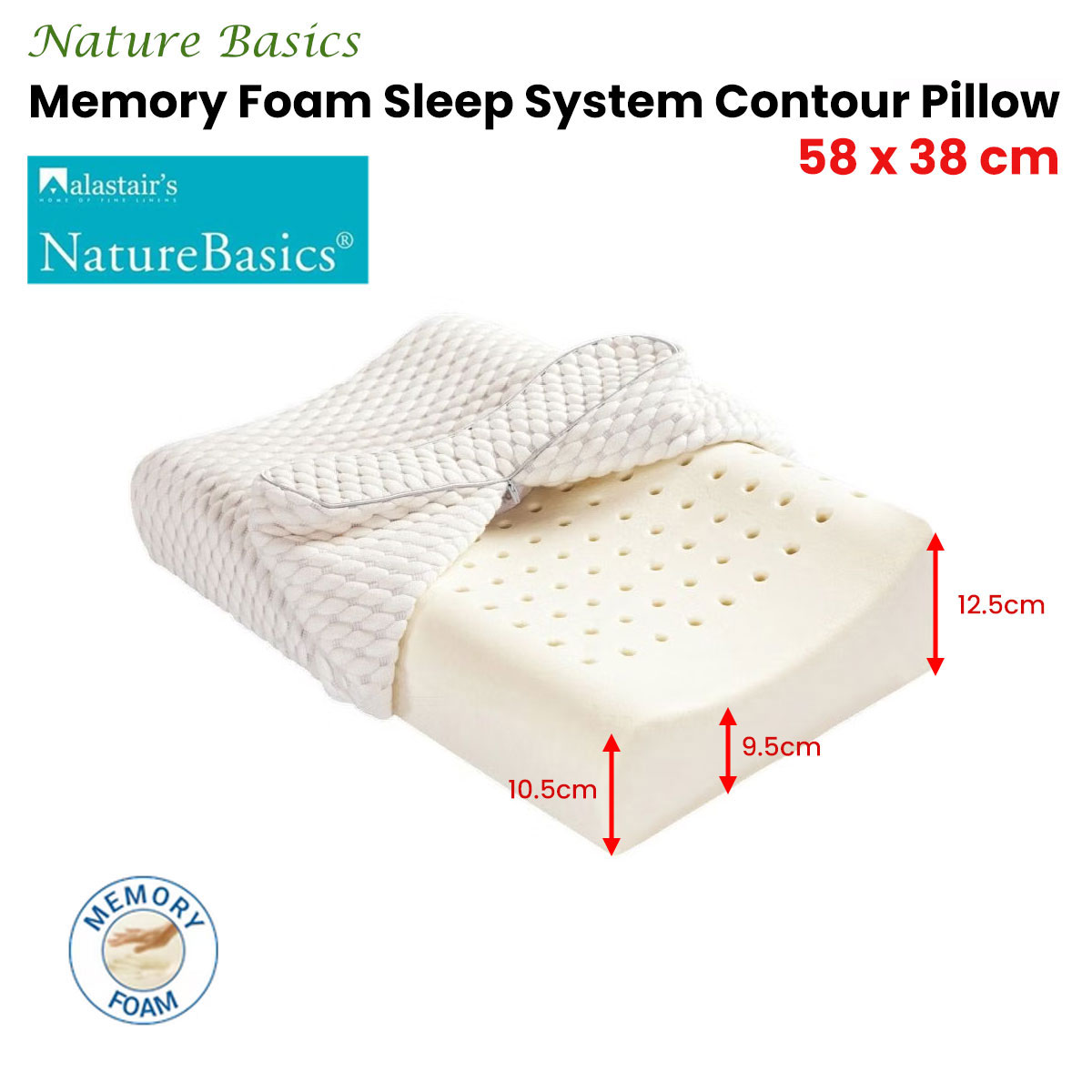 Alastairs Nature Basics Memory Foam Contour Standard Pillow 38 x 58cm — image 2