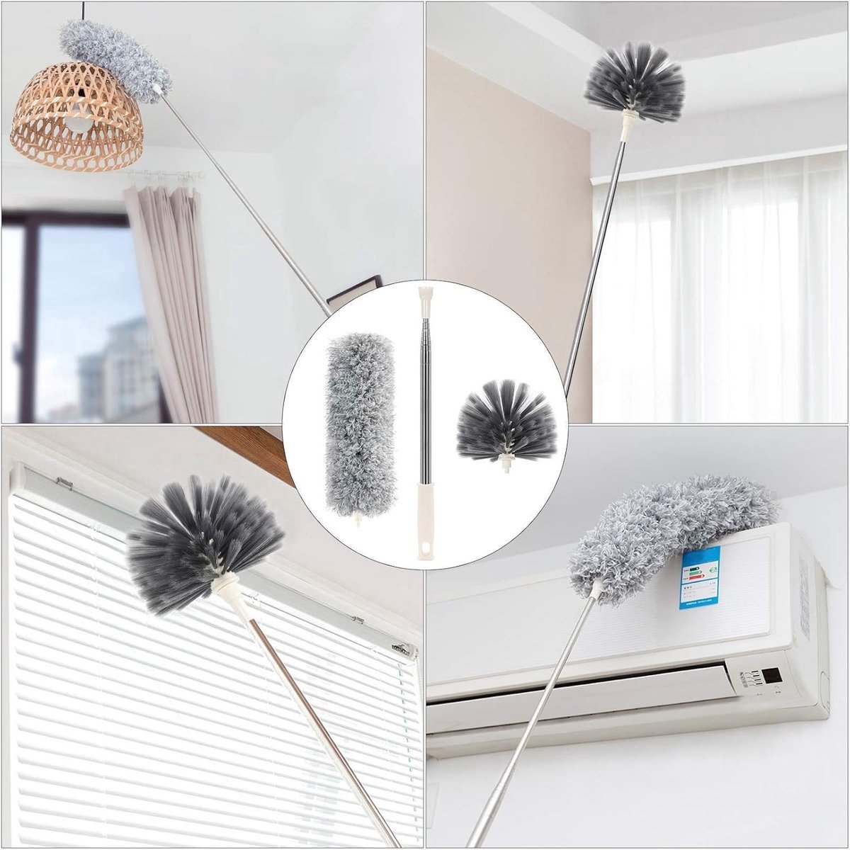 Telescopic Feather Duster Set - Feather Duster - Longest 250cm - Microfiber - Adjustable Telescopic Handle - 2 Bendable Brush Heads - Washable and Rotatable โ image 5