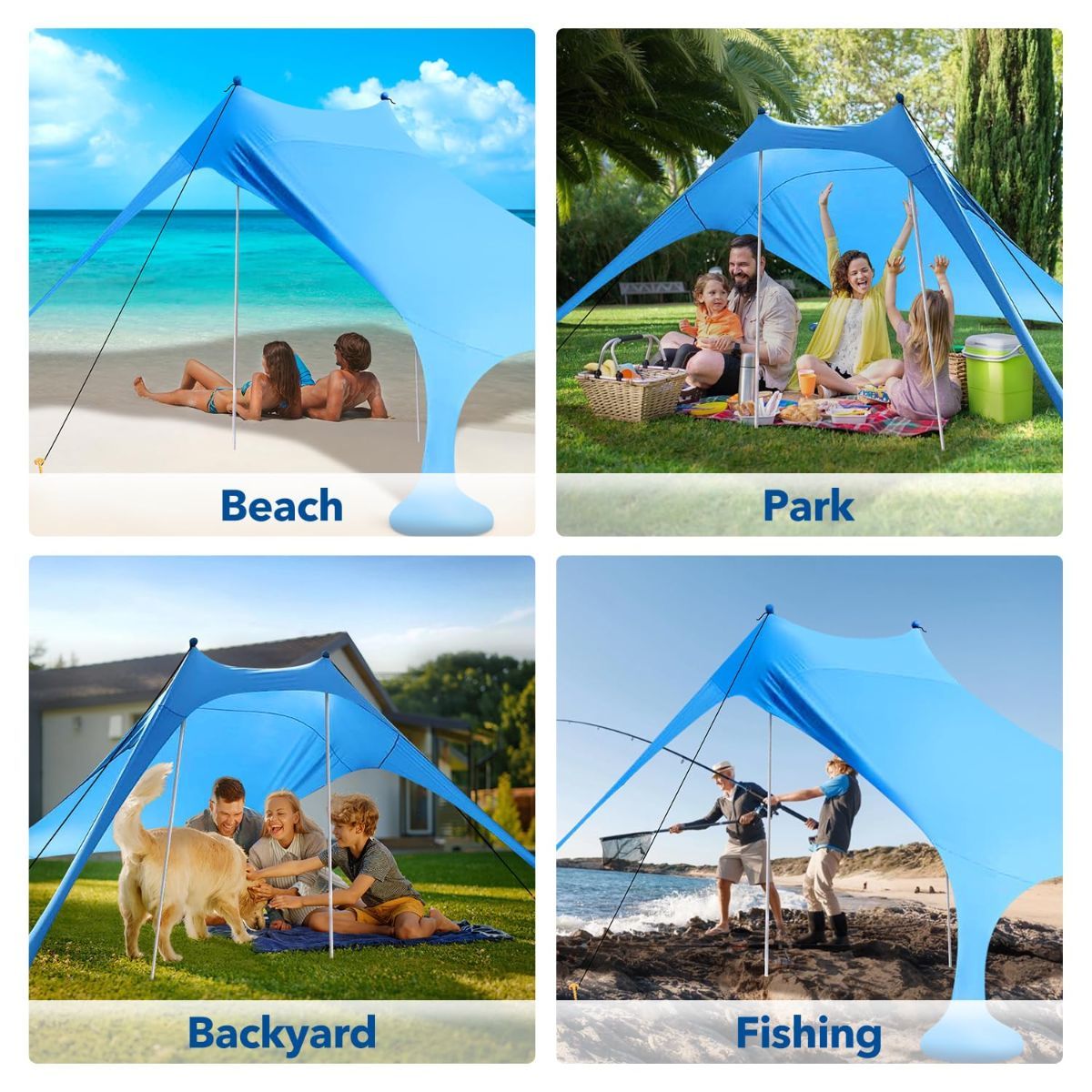 210*170*150CM 2 Poles Beach Tent Shade Canopy with UPF50+ Protection Sun Shelter Portable Camping Tents with Sandbags Poles and Ground Pegs and Anti-Wind Ropes — image 5