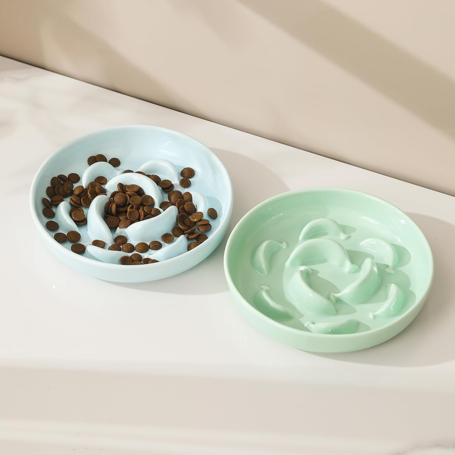 Ceramic Cat Slow Feeder Bowl - Pastel Series Cat Plate for Dry and Wet Food - Cute Maze Feeder Dish for Healthy Eating - Dishwasher Safe - 6.3''W x 1.2''H - 7 β image 6
