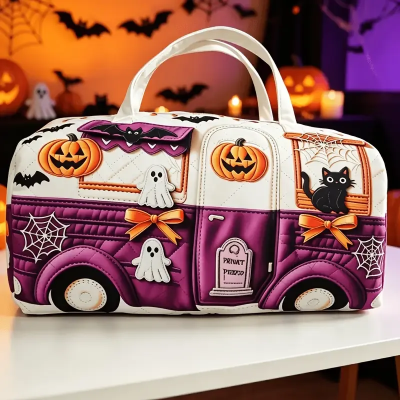 π Halloween Vintage RV-Shaped Tote Bag, Durable Polyester, Portable & Essential for Festive Outings! π β image 3