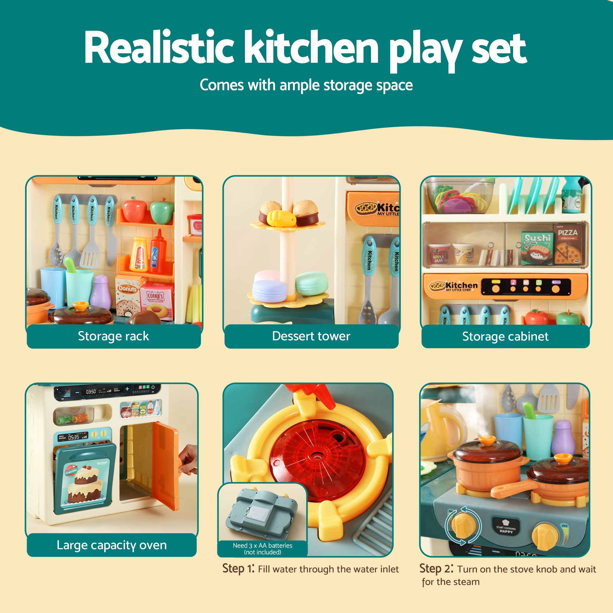 Keezi 2 Piece Kids Pretend Kitchen and Washing Playset Sink Toys — image 5