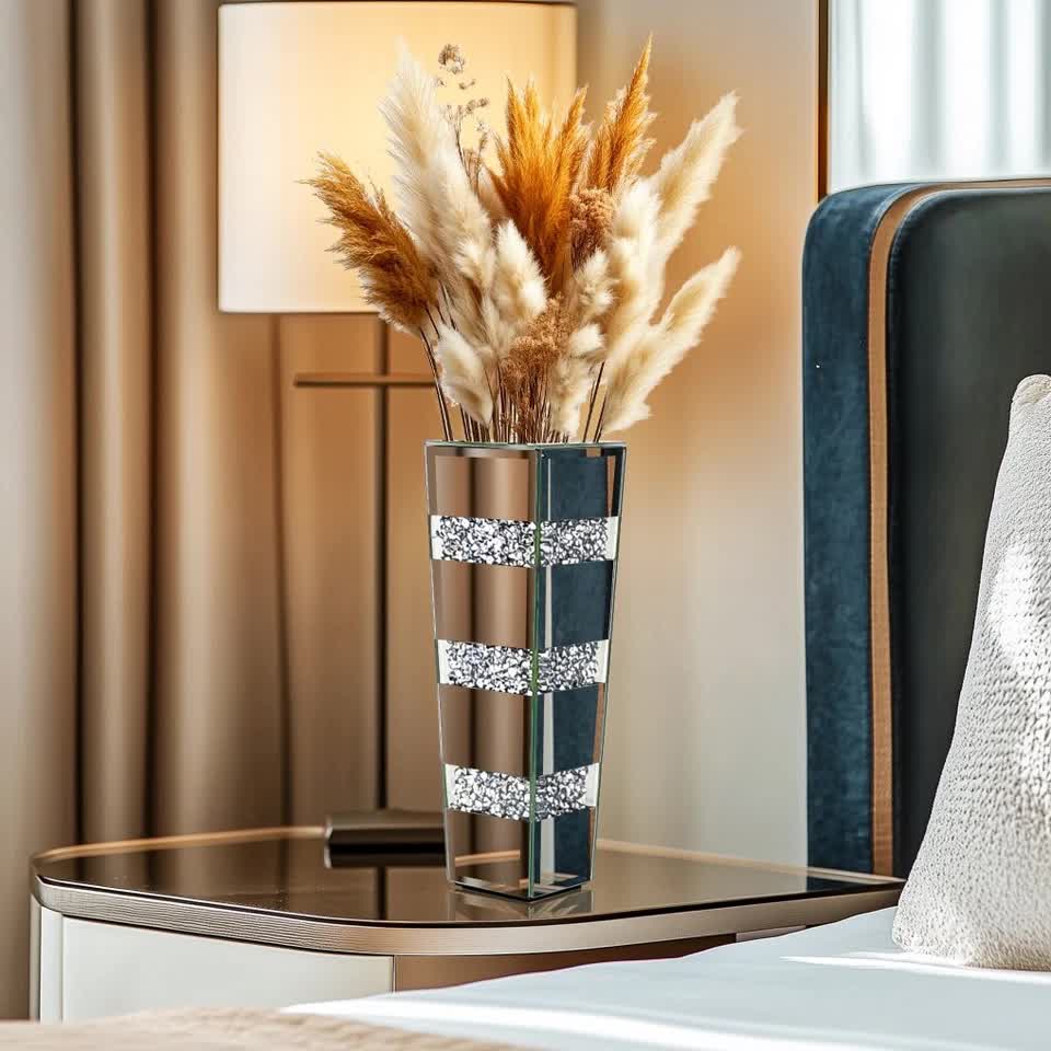 P&P Silver Diamond Inlaid Table Vase, Modern Decorative Centerpiece for Home — image 3