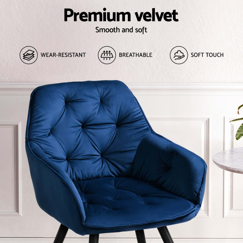Artiss Dining Chairs Set of 4 Velvet Diamond Tufted Armchair Blue — image 5