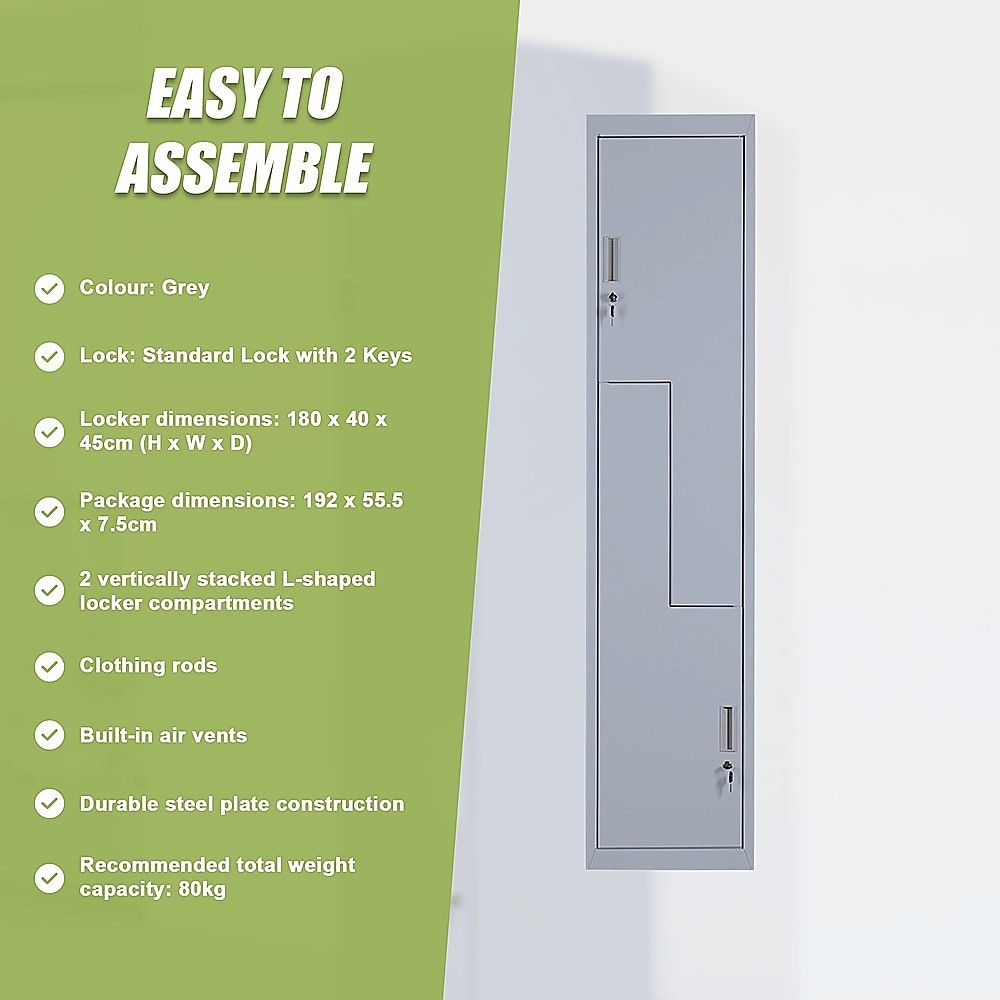 Grey Two-Door L-shaped Office Gym Shed Storage Lockers — image 4