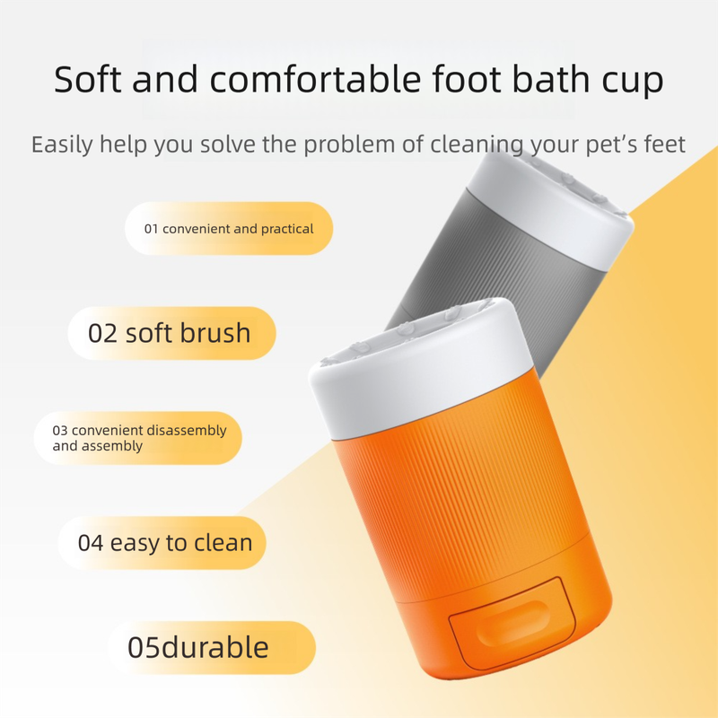 Portable Dog Paw Washer Cup - 360 Degree Muddy Foot Cleaner with Soft Bristles - Gentle Grooming Tool for Cats & Small to Medium Dogs - Orange — image 2
