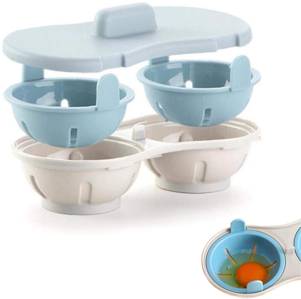 Microwave Egg Cooker - Egg Maker - 22*11*8 cm - Microwave egg cooker with 2 cavities - Poached Egg Maker - Poached Egg poacher - poached egg cups - Egg poacher