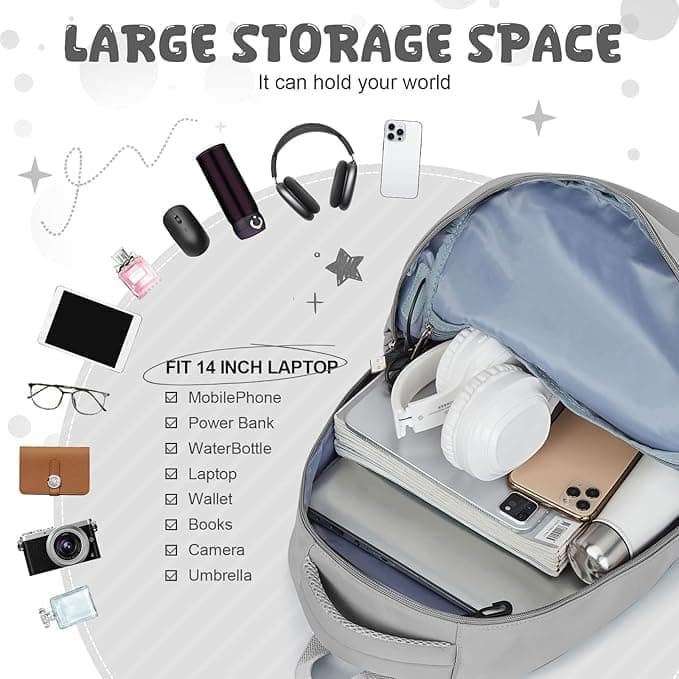 14-inch Waterproof Lightweight Laptop Backpack for School and University, Gray — image 5