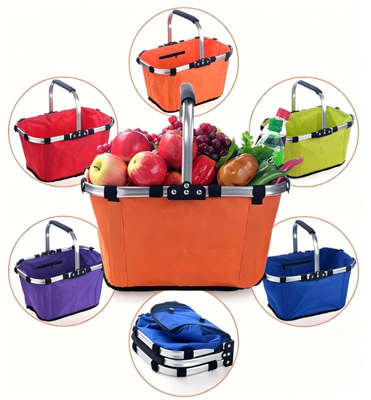 Foldable Picnic Basket Aluminum Frame Waterproof 600D Oxford Red โ image 2