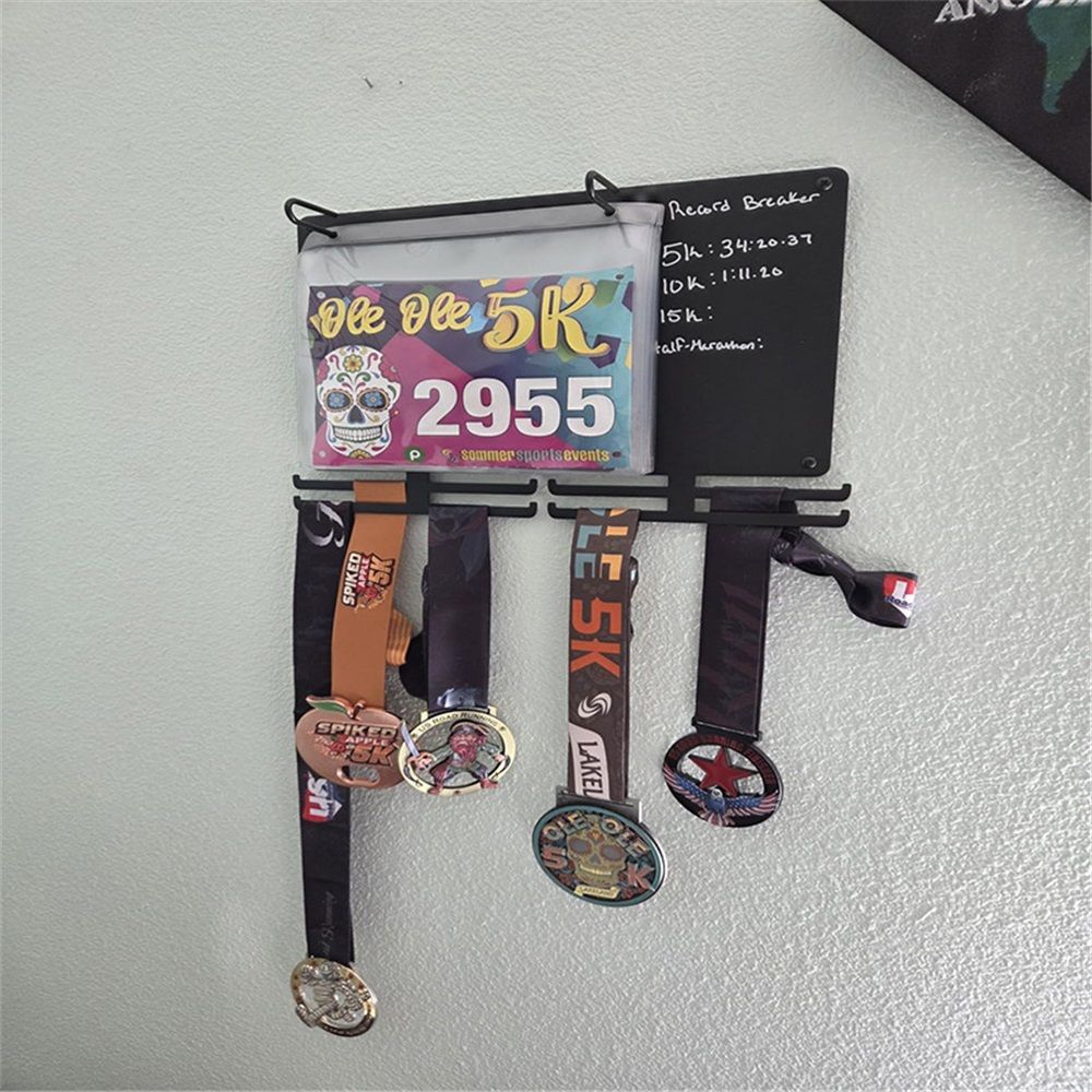 Medal Hanger Display for Runners, Marathon Medal Holder Display Wall Hanger and Race Bib Boards Holder with Chalkboard Marker — image 5