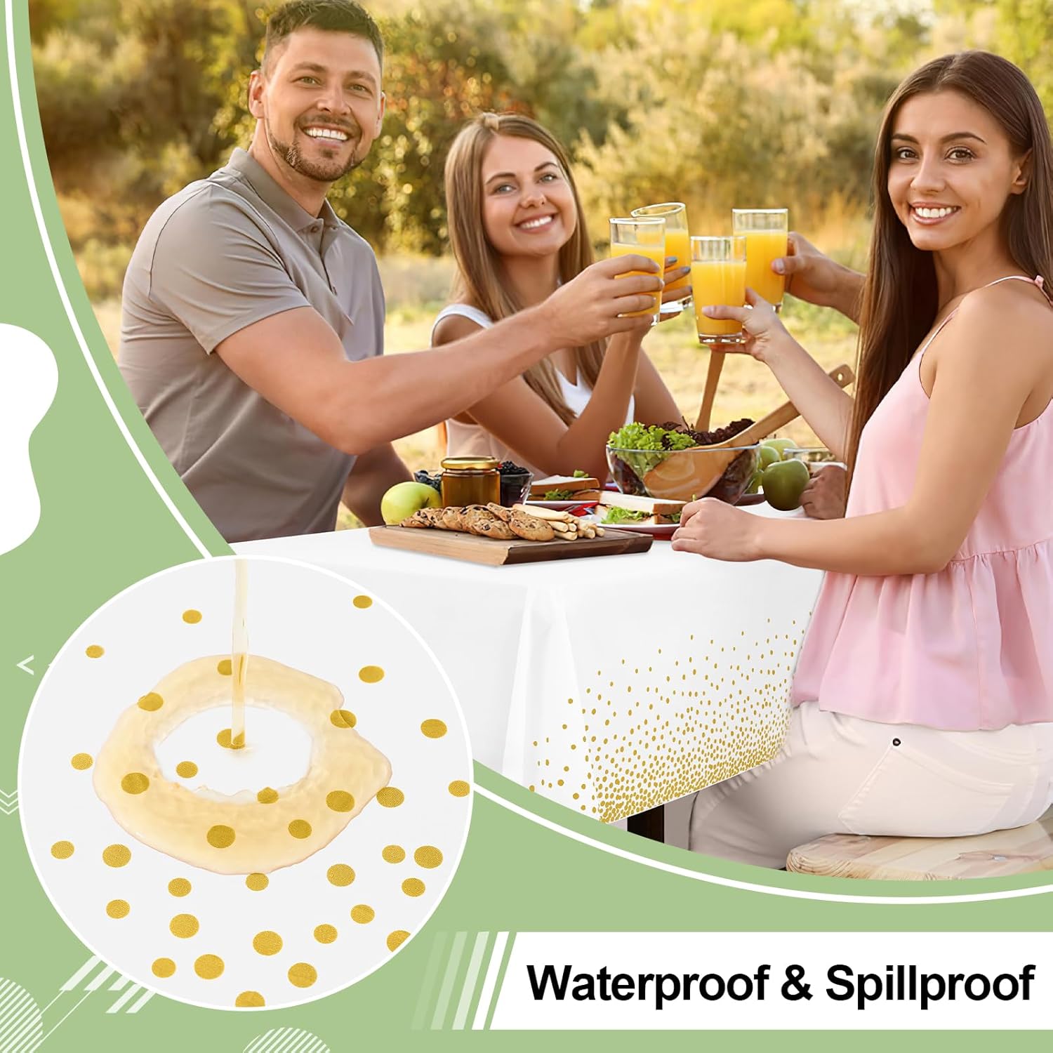 3 Packs Dot Disposable Table Cloth, 54 x 108 Inch Waterproof Plastic Tablecloth, Rectangle Gold Dots in White Table Covers for Easter, Picnic, Birthday, Party โ image 3