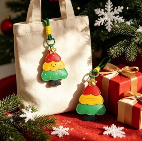 2-Piece Peace Apple Shaped PU Leather Keychains – Cute Holiday Bag Ornaments and Car Decorations — image 5