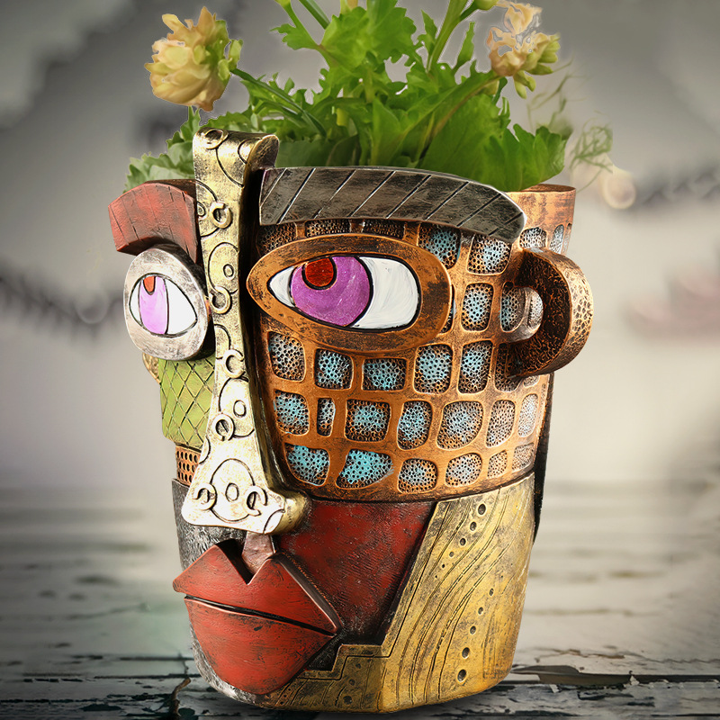 Abstract Face Planter Pot - Artistic Resin Decor for Succulents & Plants (Antique Style - 18.5*18*15CM) โ image 2
