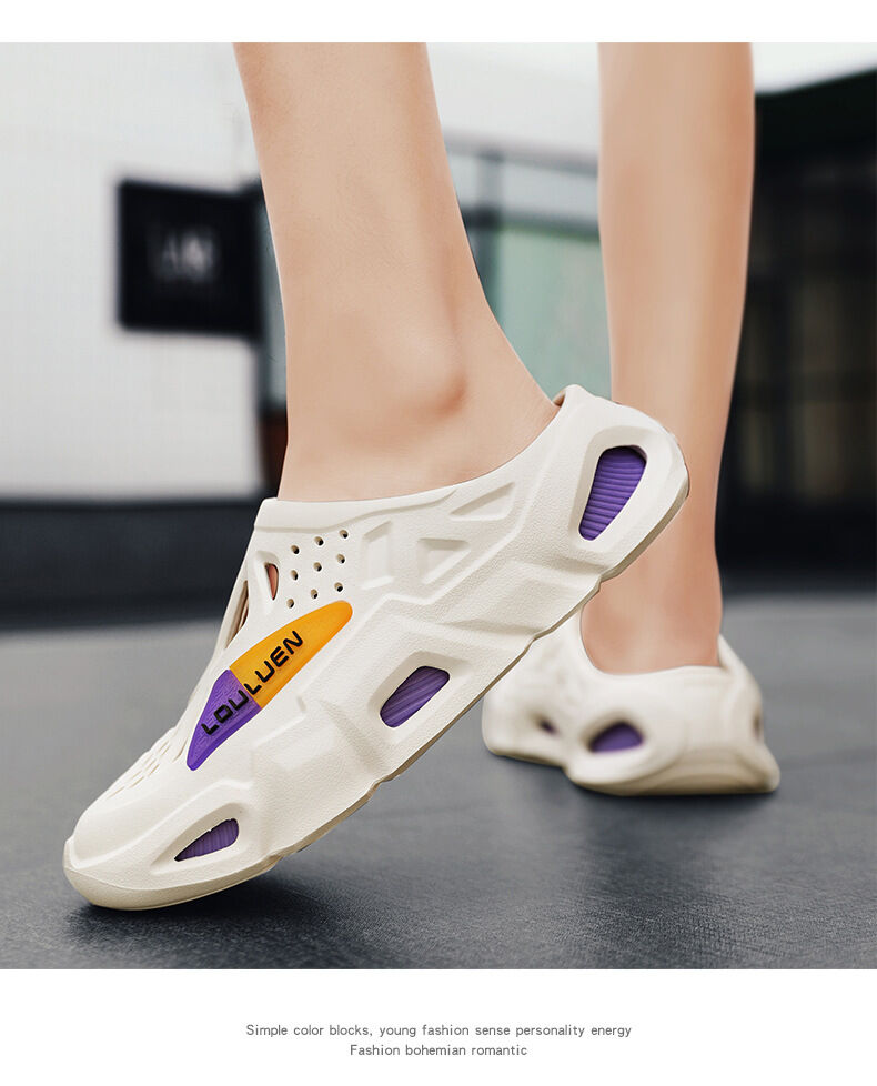 Men's Summer EVA Crocs with 3 Color Options - Breathable, Non-Slip, Comfortable Beach & Casual Sandals(white&purple-44-45) โ image 3
