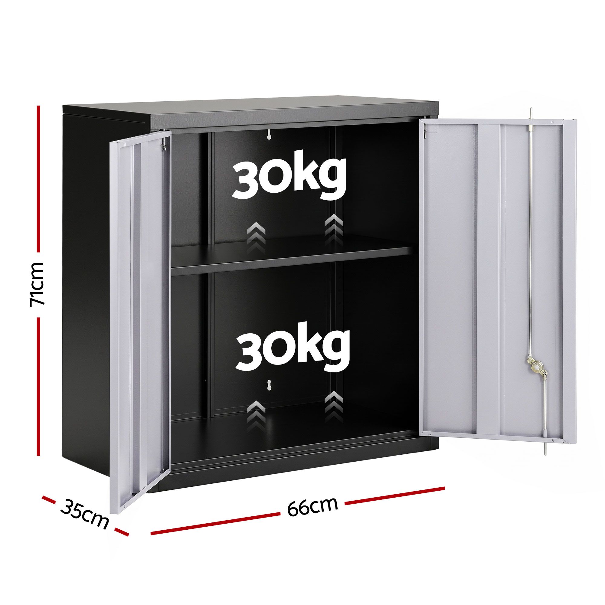 Giantz Steel Tool Cabinet Wall Mount Adjustable Shelf Garage Storage Lockable Black Grey — image 2