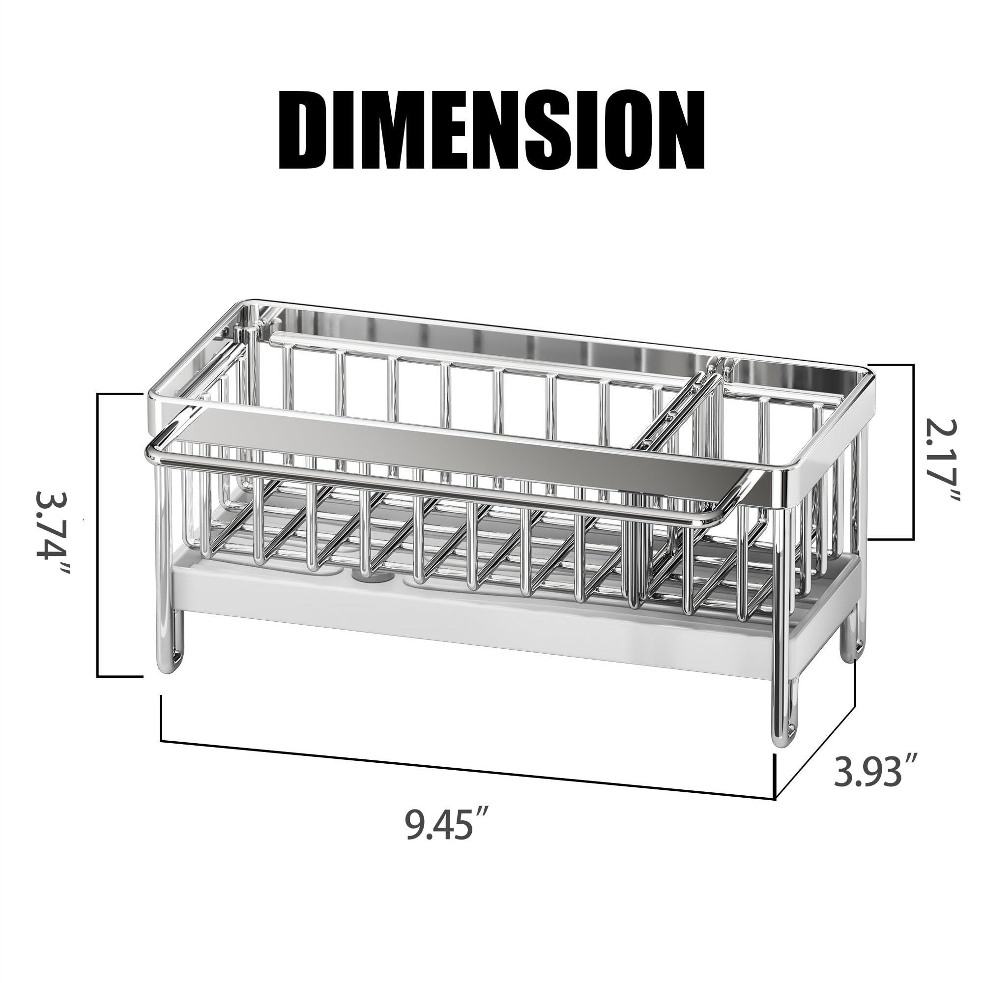 Dish Sponge Organizer with Divider, Rustproof 304 Stainless Steel Dish Brush Holder Storage for Bathroom, Silver — image 2