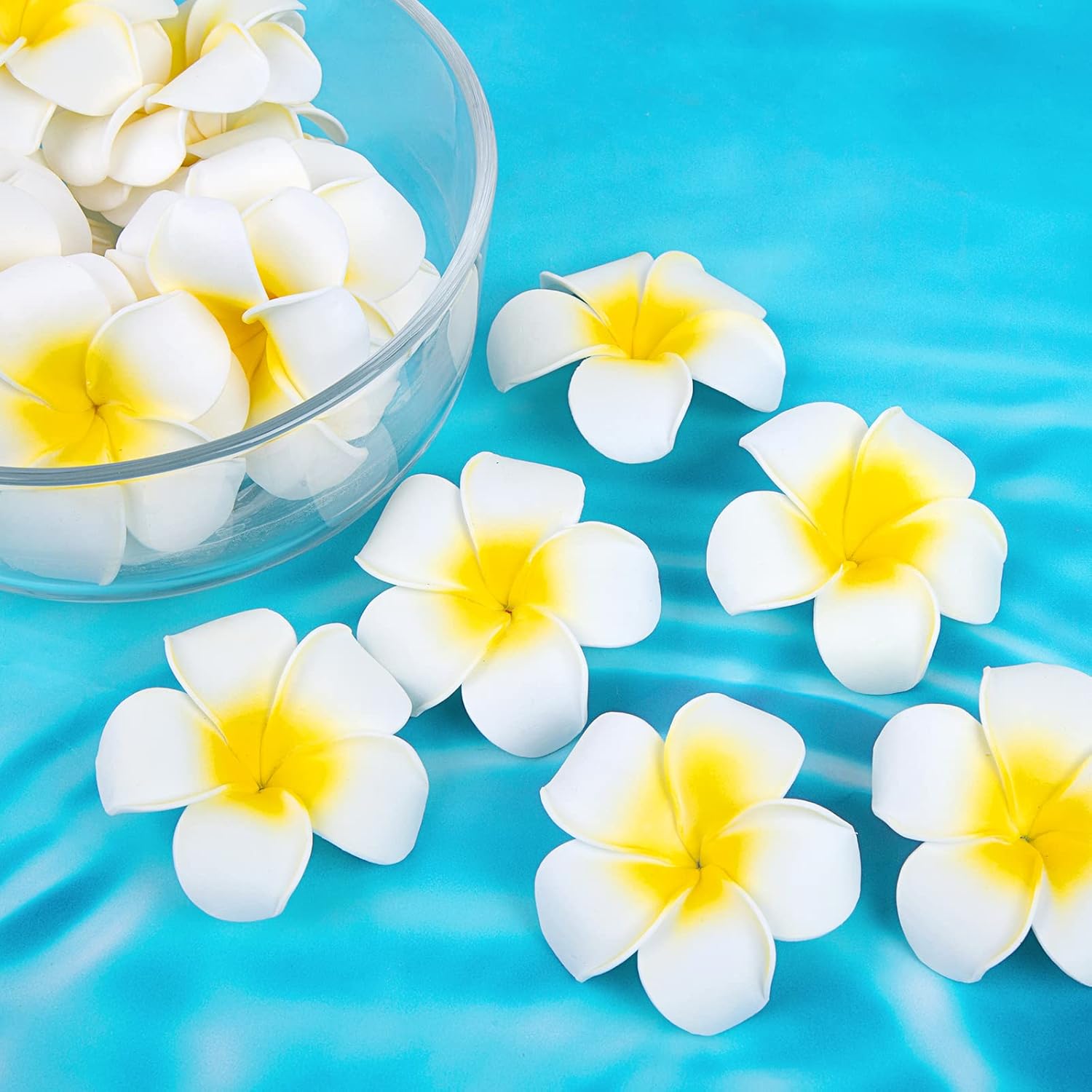 50PCS 2.7" Foam Plumeria Flower Heads, Tropical Artificial Hawaiian Frangipani for Hair Hat Wreath, DIY Crafts, Spring Wedding Decor — image 6