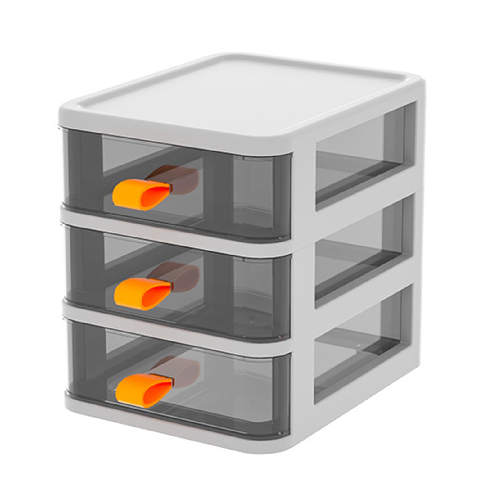 Drawer Type Desktop Storage Box Transparent Desktop Stationery Organizer with Orange Handle 3 Layer White 13.4x17x17cm — image 4