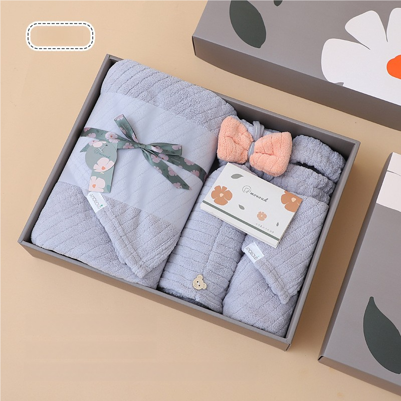 Blue Soft Coral Fleece Towel and Bath Towel Gift Set - 5-Piece Luxurious Absorbent Set — image 2