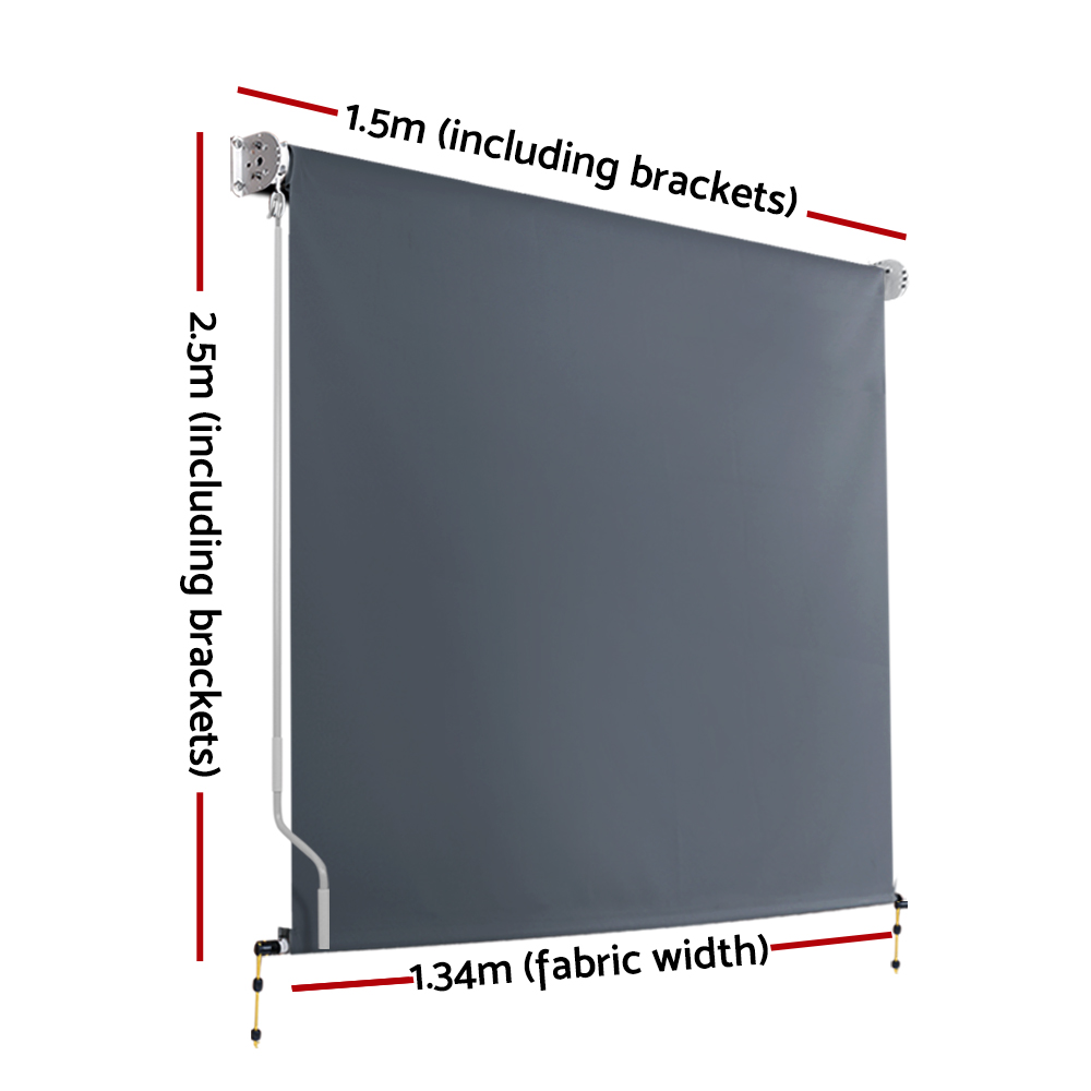 Instahut 1.5X2.5M Outdoor Blinds Awning Roll Down Canopy Retractable Outdoor Blinds Window Shade Grey โ image 2