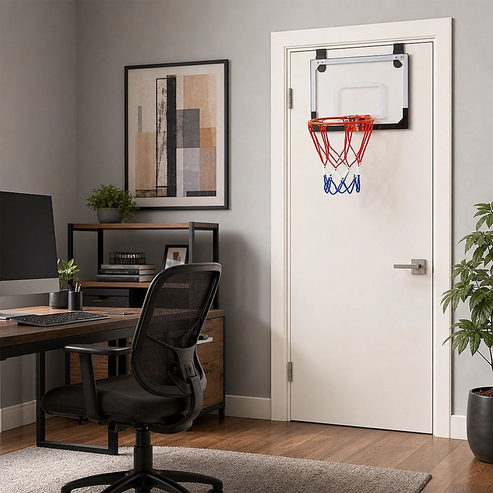 Indoor Mini Basketball Hoop Set – Door Mounted Backboard Kit with Ring & Ball — image 2
