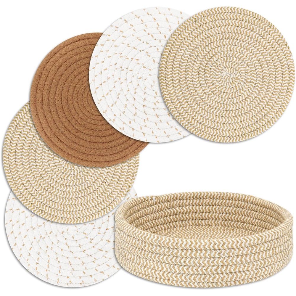 for Hot Dishes, Pots and Pans, Hot Pads with Storage Basket, Pot Holders for Kitchen, Heat Resistant Mat Protect Counter Home Essentials, Farmhouse Decor