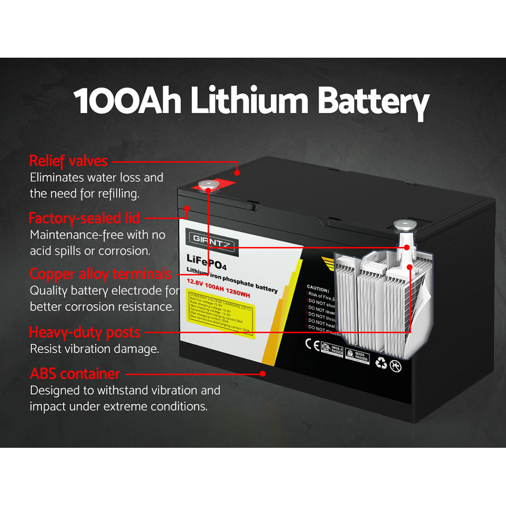 Giantz 12V 100Ah Lithium Battery LiFePO4 Deep Cycle Box Solar Caravan Camping — image 4