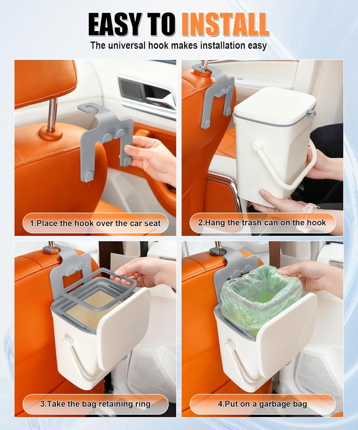 Car Trash Can with Lid and Phone Holder, Universal Bin, Waterproof Hanging Vehicle Garbage Can, Leak Proof Organizers Storage, Accessories Interior for Women â image 5