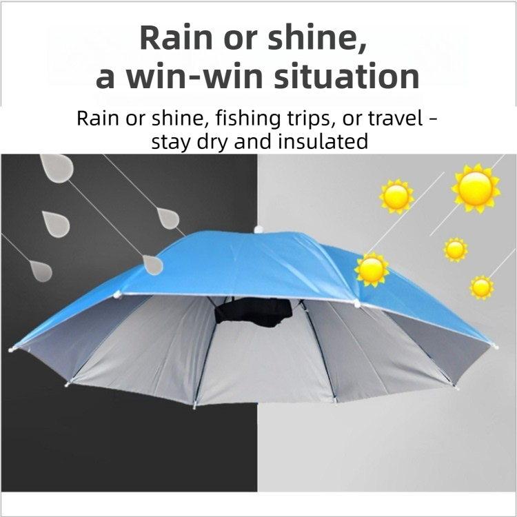 Grey Foldable Sun & Rain Umbrella Hat (Diameter 69CM) - 99% UV Potective and Wind/Rainproof Fishing Umbrella with Elastic Headband โ image 2