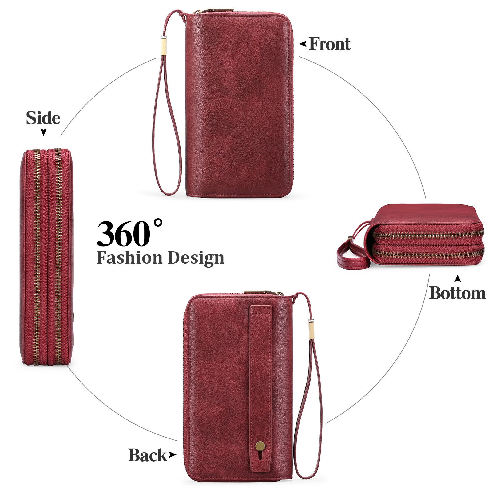 Brown Double Zipper Women's Wallet - Large Capacity Clutch Organizer with Wristlet Strap โ image 4