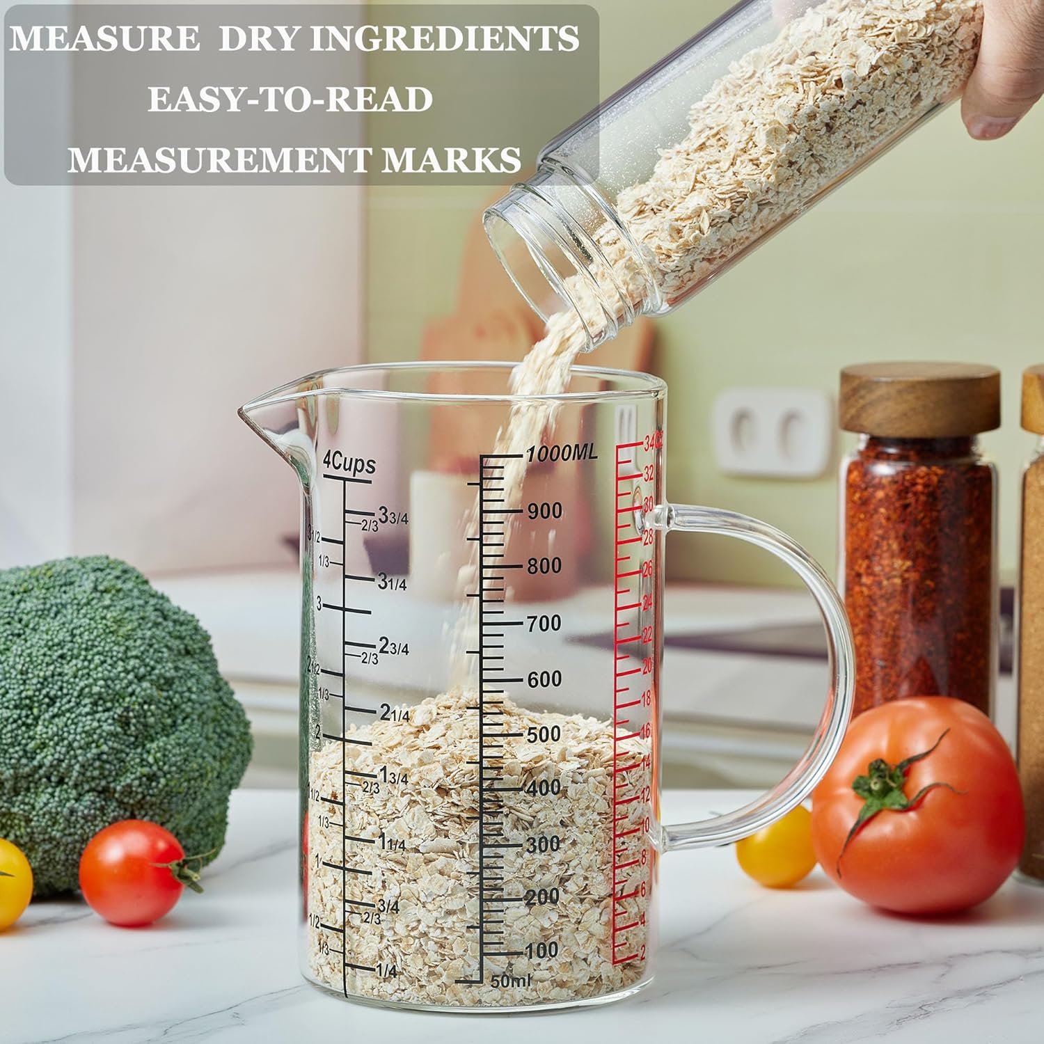 Glass Measuring Cup-[Insulated handle | V-Shaped Spout]-Made of High Borosilicate Glass Measuring Cup for Kitchen or Restaurant, Easy to Read, 1000 ML (32 Oz — image 4