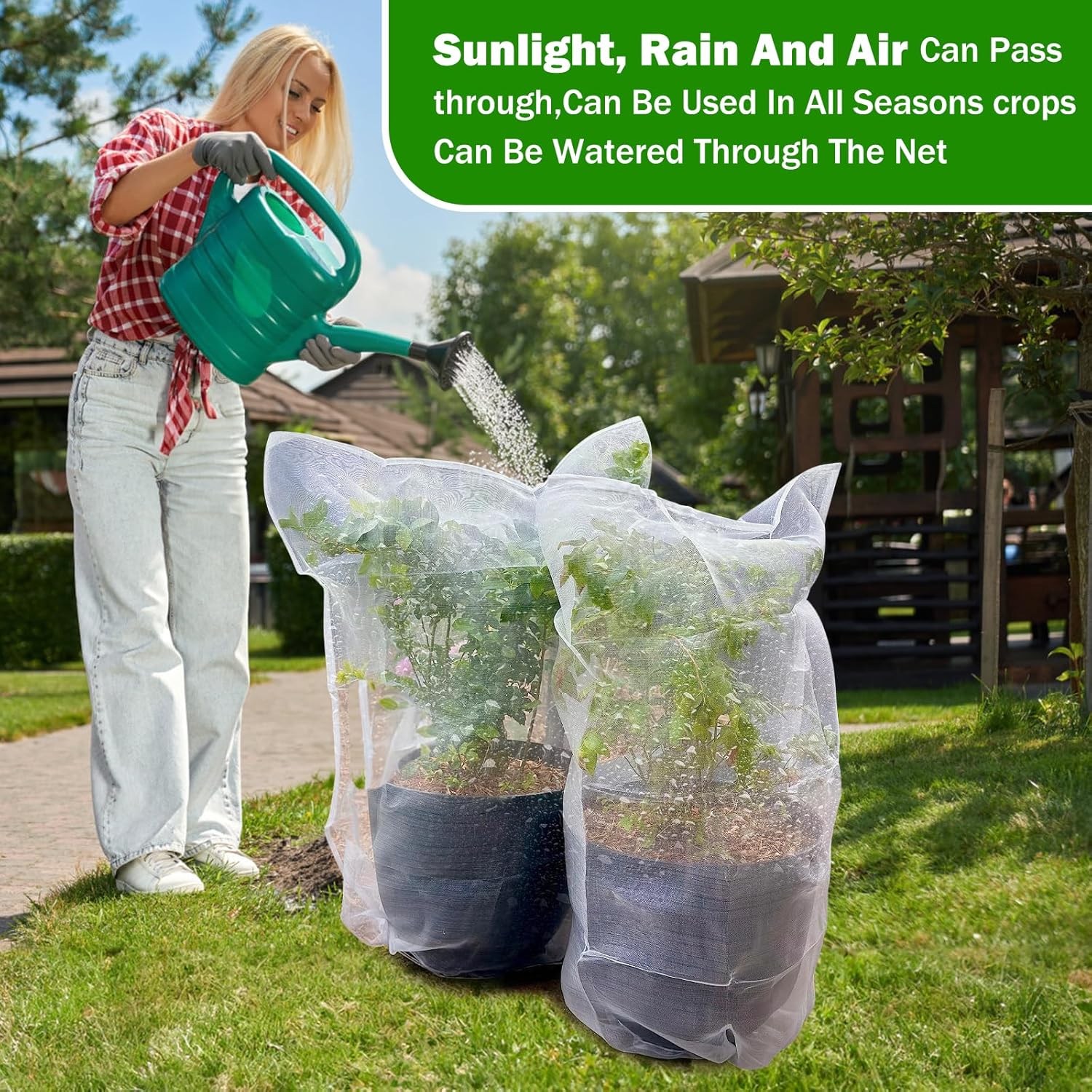 4 Pack Garden Mesh Netting for Plants 2.6x3.3ft - 3.3x4.9ft Insect Bird Netting Pest Barrier Bag with Drawstring 2 Size Fruits Tree Blueberry Bush — image 3