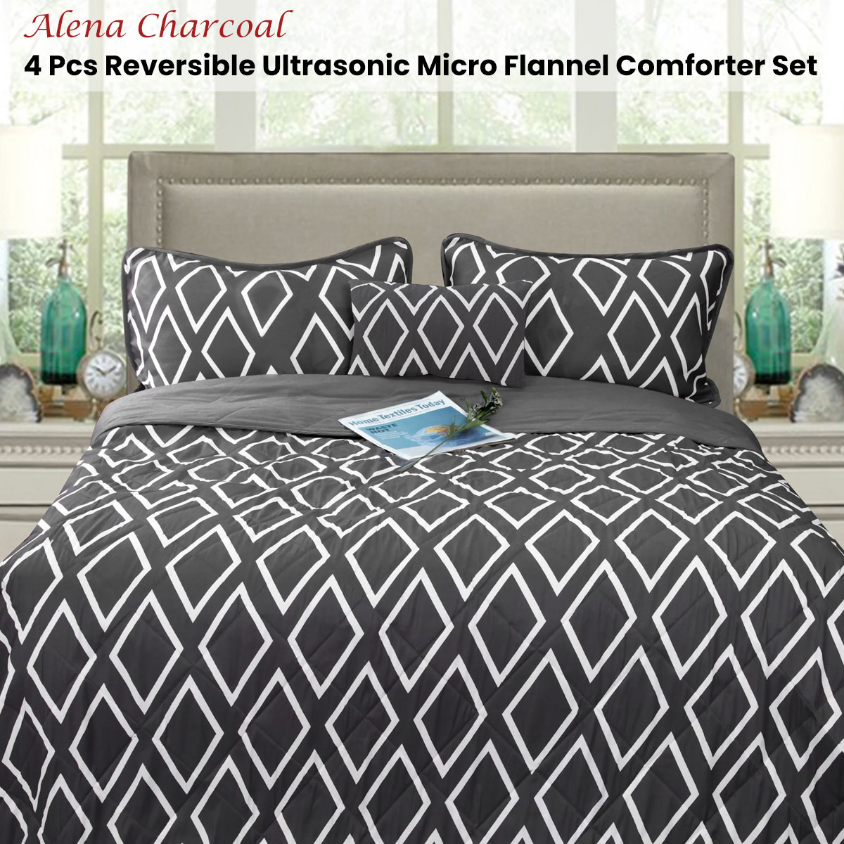 Ramesses Alena Charcoal 4 Pcs Ultrasonic Comforter Set Queen — image 2