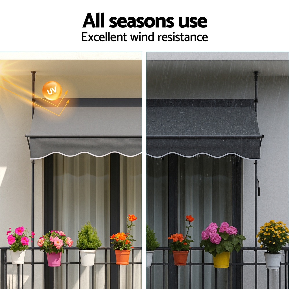 Instahut Window Fixed Pivot Arm Awning Outdoor Door Canopy 2 × 1.8M Grey — image 5