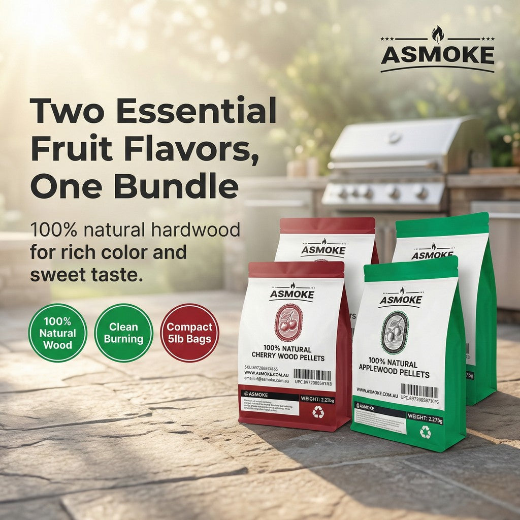 ASMOKE 20lbs (9kg) Wood Pellet Sampler Bundle - 2-Flavour Variety Pack (2x Cherry, 2x Apple) - Best for Pork, Ribs & Poultry — image 3