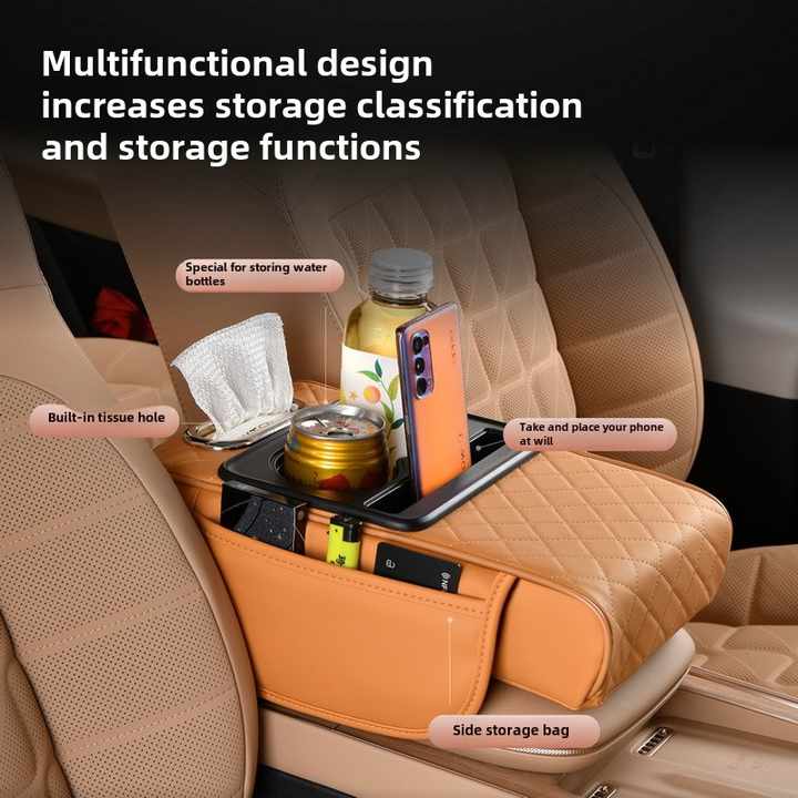 GT-6 No embroidery Gray,Multifunctional Car Armrest Storage Box Cushion - Universal Fit with Cup Holder and Tissue Dispenser โ image 5