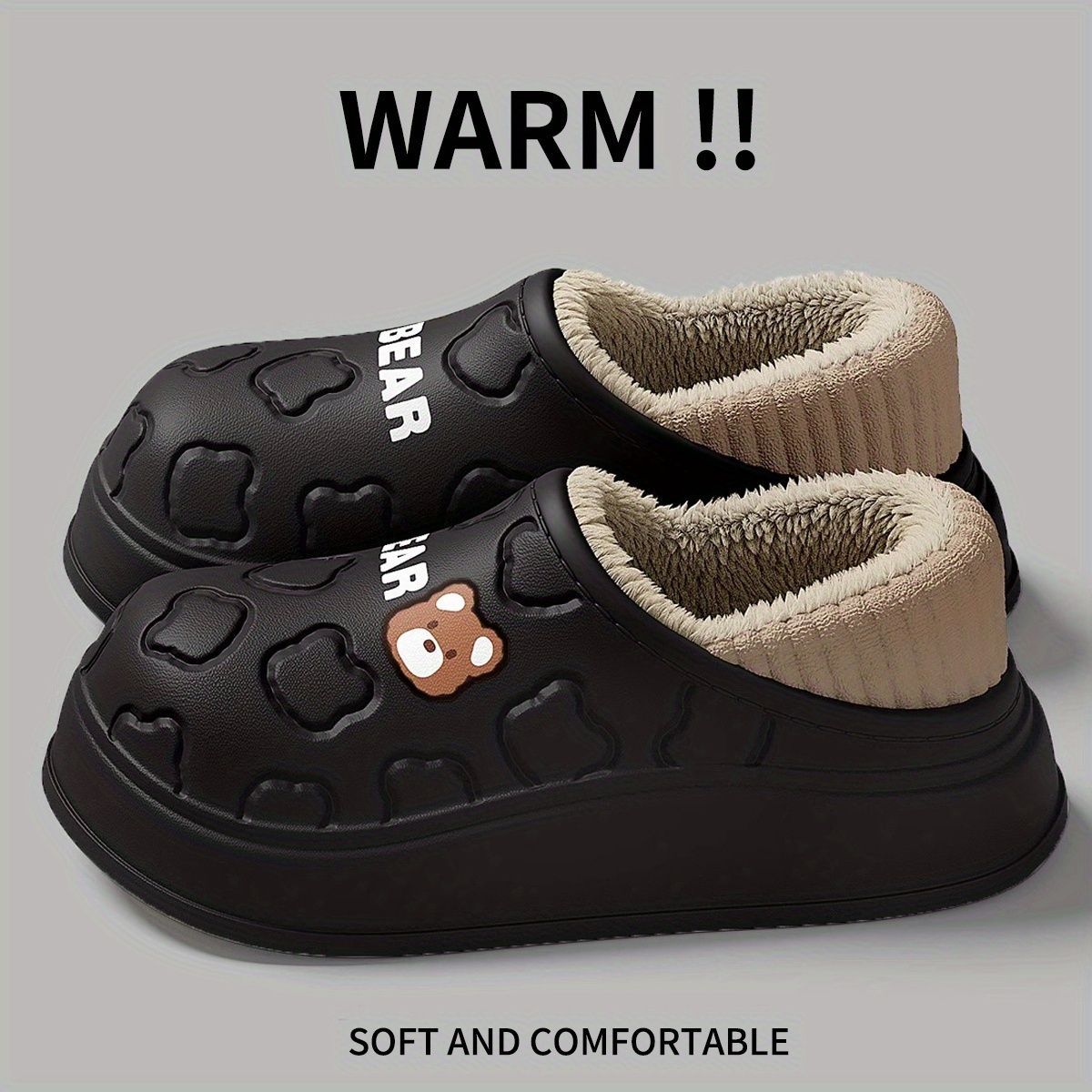 Women's Bear-Patterned Thick Sole Cotton Slippers - Beige - Size 8(AU8/EU39) โ image 6