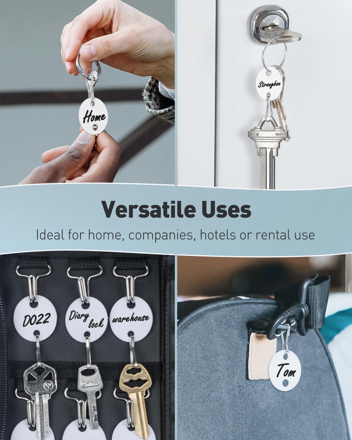 50 Pcs Key Tags 1 Inch Plastic Key Chain Tags with Metal Snap Hooks Double-Sided Writable White Tags Sturdy Key Item Identifiers for Home and Office — image 6