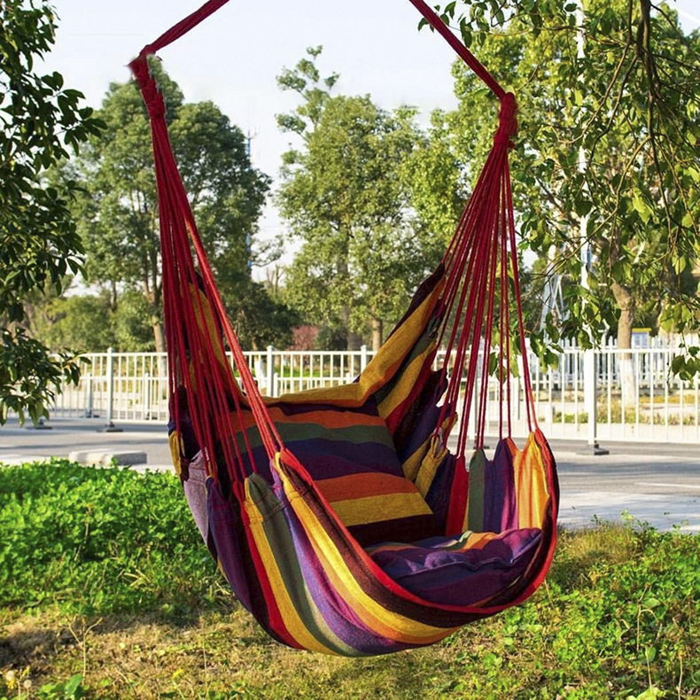 Colorful Striped Hammock Chair with Ropes and Storage Bag - Gery — image 4