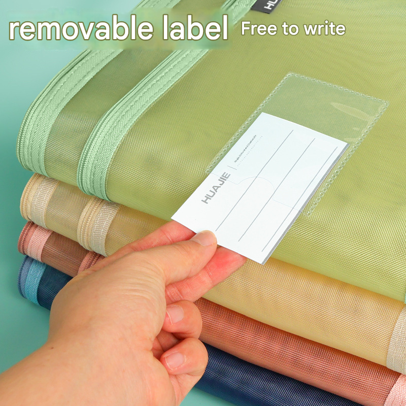 Orange Double Layer Mesh File Bag with Handle Large Capacity Student Subject Organizer โ image 5