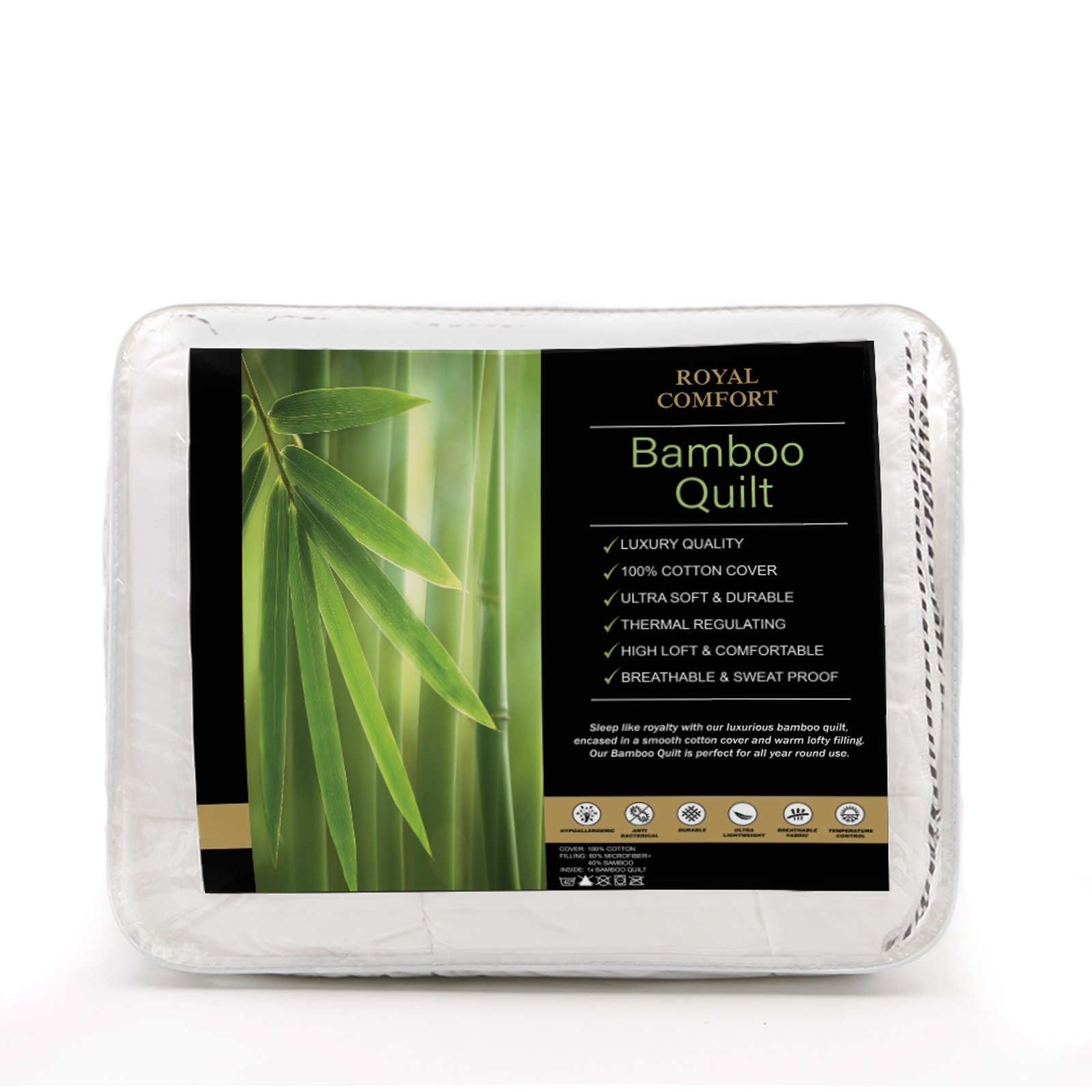 Royal Comfort Bamboo Blend Quilt 250GSM Luxury Duvet 100% Cotton Cover - Double - White โ image 2